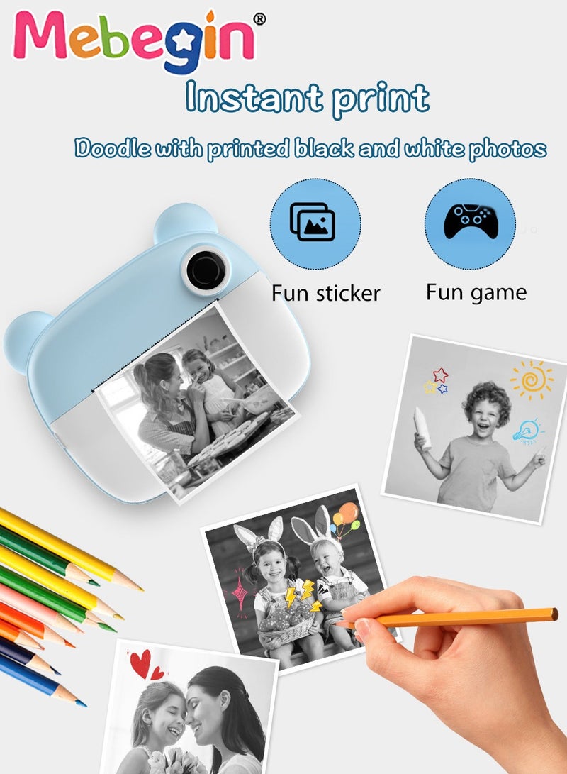 MEBEGIN 2.4 Inch Kids Camera Instant Print with 3 Roller Photo Paper, 1080p HD Digital Video Cameras for Toddler, Dual Selfie Mini Children Camera with 32GB SD Card, Photo Capture, Vdeo Recording and Playback, Ideal Gift for Kids - Image 3
