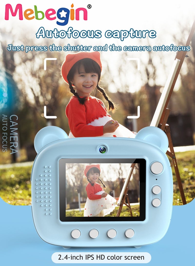 MEBEGIN 2.4 Inch Kids Camera Instant Print with 3 Roller Photo Paper, 1080p HD Digital Video Cameras for Toddler, Dual Selfie Mini Children Camera with 32GB SD Card, Photo Capture, Vdeo Recording and Playback, Ideal Gift for Kids - Image 2