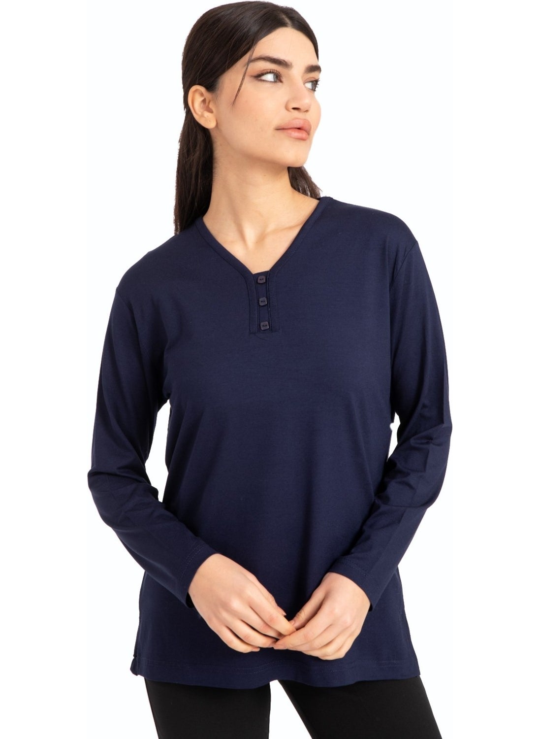 Mutlu City - Women Middle Age and Above Four Seasons V Neck Comfortable Pattern Lycra Viscose Mother Combed Cotton Blouse 140 - Image 1
