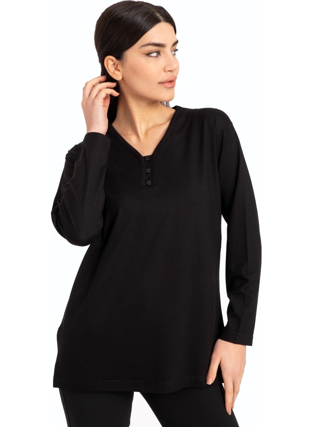 Mutlu City - Women Middle Age and Above Four Seasons V Neck Comfortable Pattern Lycra Viscose Mother Combed Cotton Blouse 140 - Image 1