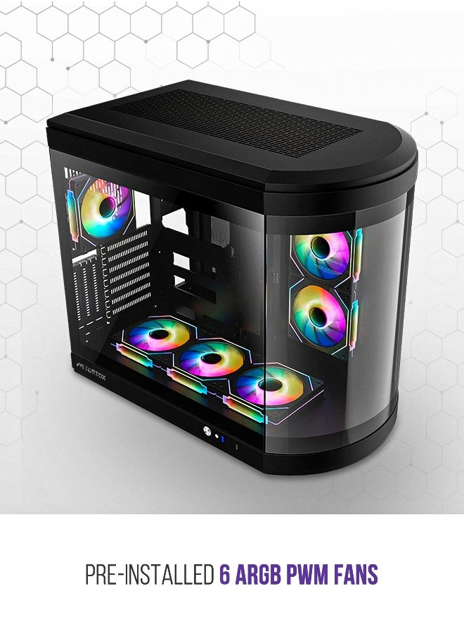 تورتوكس حافظة كمبيوتر ألعاب Tortox Vidrio من الزجاج المقوى المنحني ATX/M-ATX/Mini-ITX، 6 مراوح ARGB PWM مثبتة مسبقًا، منفذ USB من النوع C، دعم مشعاع 360 مم، تدفق هواء ممتاز باللون الأبيض  - Image 2