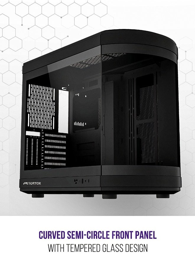 تورتوكس حافظة كمبيوتر ألعاب Tortox Vidrio من الزجاج المقوى المنحني ATX/M-ATX/Mini-ITX، 6 مراوح ARGB PWM مثبتة مسبقًا، منفذ USB من النوع C، دعم مشعاع 360 مم، تدفق هواء ممتاز باللون الأبيض  - Image 3