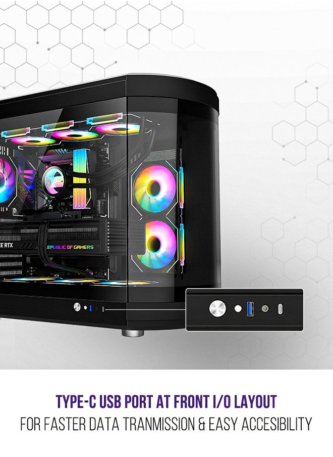 تورتوكس حافظة كمبيوتر ألعاب Tortox Vidrio من الزجاج المقوى المنحني ATX/M-ATX/Mini-ITX، 6 مراوح ARGB PWM مثبتة مسبقًا، منفذ USB من النوع C، دعم مشعاع 360 مم، تدفق هواء ممتاز باللون الأبيض  - Image 5