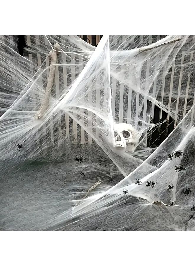 ديكور شبكة العنكبوت القابلة للتمديد بعنكبوتين - حفلة الهالوين والمنزل المسكون - Image 3