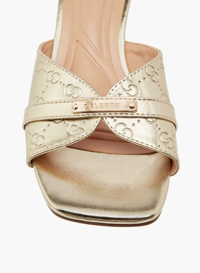 Celeste Women's Monogram Embossed Slip-On Sandals with Wedge Heels