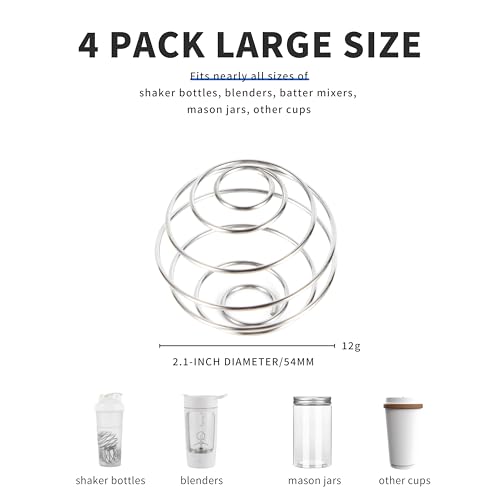 BooMetCheer 4 Pcs 2.1-Inch Large Size Shaker Balls for Protein Shakes,Milkshake and Salad Dressing,304 Stainless Steel Shaker Ball - Image 2