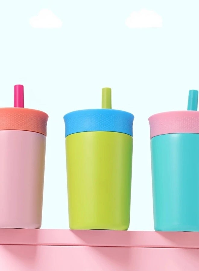 تاجلام كوب تاغلام للأطفال سعة 350 مل مع شفاط – ستانلس ستيل، مقاوم للتسرب، خالٍ من BPA – زجاجة ماء قابلة لإعادة الاستخدام بغطاء سيليكون وضمان لمدة سنة  - Image 1