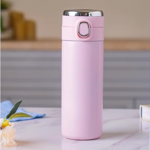 IKTU Vacuum Insulated Water Bottle with LED Temperature Display SUS304 Stainless Steel Flask for Office, School, Gym (Pink, 420 Ml) - Image 1
