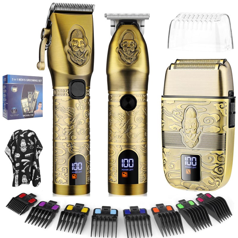Suttik Professional Hair Clippers Trimmer Shaver Set for Men Electric Razor Foil Shavers Combo Set of 3 Barber Kit Hair Cutting Kit Gift for Men
