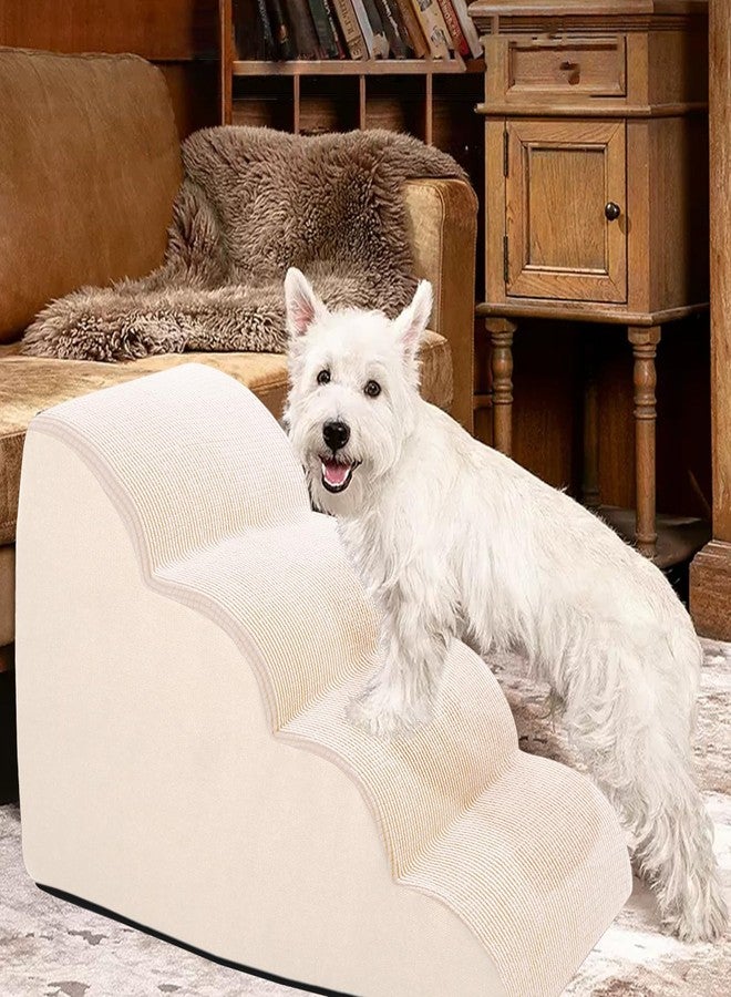 Vhaso Steps for Small Dog, Dog Stairs for High Beds and Couch, 20" 4-Step High Density Foam Pet Stairs for Dogs Injured, Older Dogs Cats, Pet with Joint Pain (Beige) - Image 2