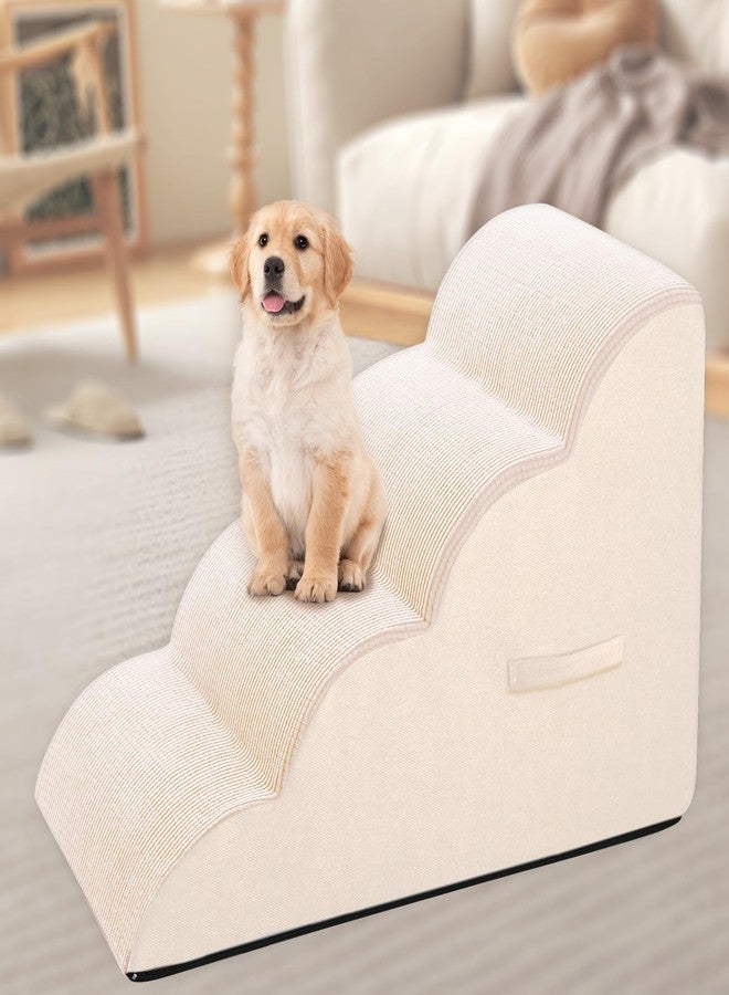 Vhaso Steps for Small Dog, Dog Stairs for High Beds and Couch, 20" 4-Step High Density Foam Pet Stairs for Dogs Injured, Older Dogs Cats, Pet with Joint Pain (Beige) - Image 1