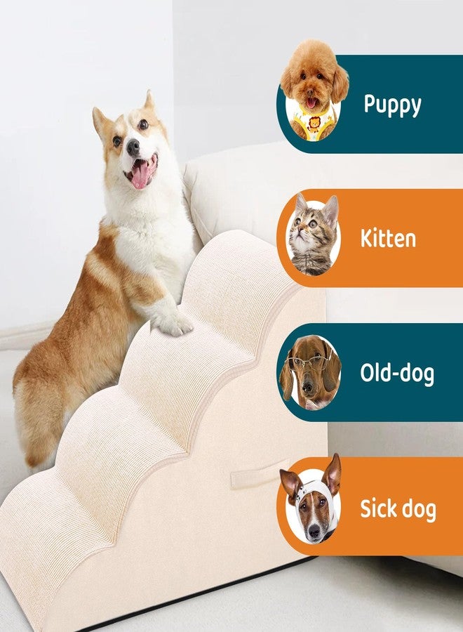 Vhaso Steps for Small Dog, Dog Stairs for High Beds and Couch, 20" 4-Step High Density Foam Pet Stairs for Dogs Injured, Older Dogs Cats, Pet with Joint Pain (Beige) - Image 4