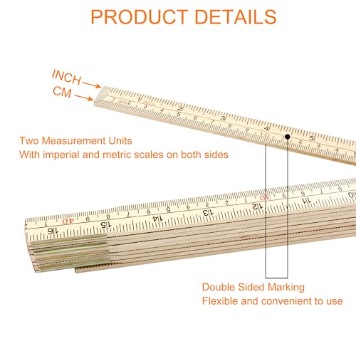 LifCratms 2 Pack Folding Wood Rulers, 6.6 Feet 2 Meters Wooden Foldable Ruler Double Sided with Inch and Metric Measurements for Carpenter Engineers Woodworking DIY Craft - Image 4