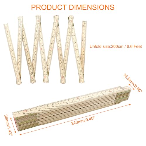LifCratms 2 Pack Folding Wood Rulers, 6.6 Feet 2 Meters Wooden Foldable Ruler Double Sided with Inch and Metric Measurements for Carpenter Engineers Woodworking DIY Craft - Image 2