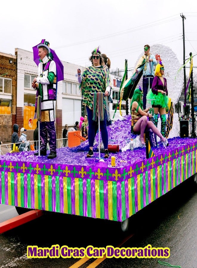 HALOGATE Mardi Gras Decorations, 3 Pack 50Ft Foil Fringe Garland Tinsel Streamers, Purple Green Gold Metallic Hanging Backdrop Banner Table Skirts for Mardi Gras Birthday Party Parade Floats Car Wagon Decor - Image 3