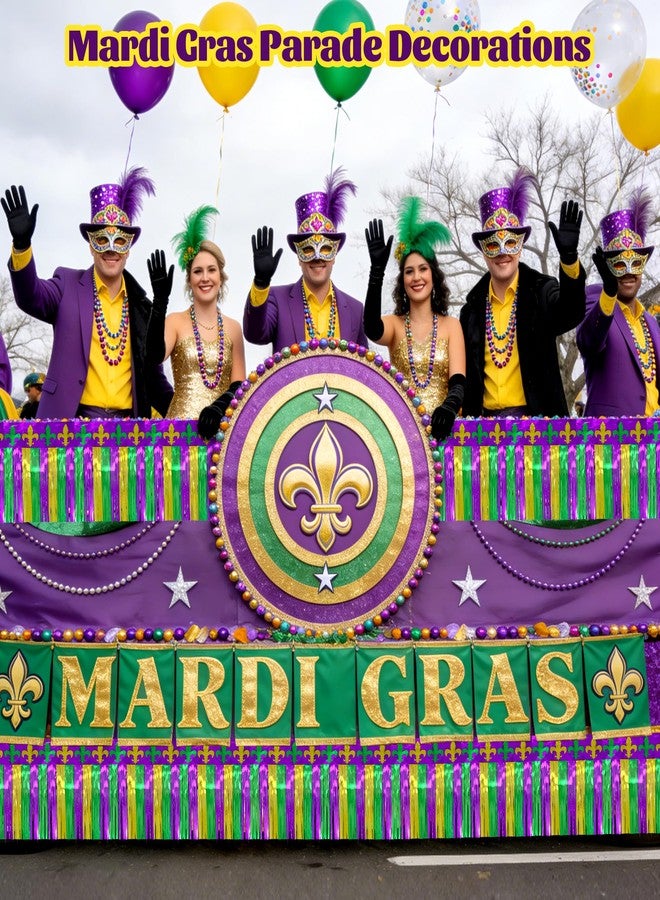 HALOGATE Mardi Gras Decorations, 3 Pack 50Ft Foil Fringe Garland Tinsel Streamers, Purple Green Gold Metallic Hanging Backdrop Banner Table Skirts for Mardi Gras Birthday Party Parade Floats Car Wagon Decor - Image 4