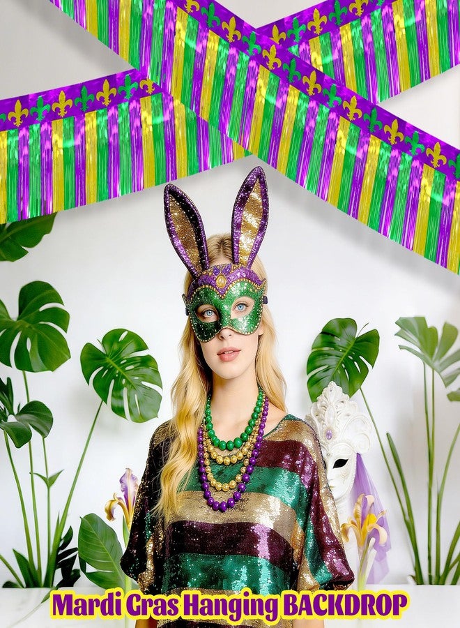 HALOGATE Mardi Gras Decorations, 3 Pack 50Ft Foil Fringe Garland Tinsel Streamers, Purple Green Gold Metallic Hanging Backdrop Banner Table Skirts for Mardi Gras Birthday Party Parade Floats Car Wagon Decor - Image 5