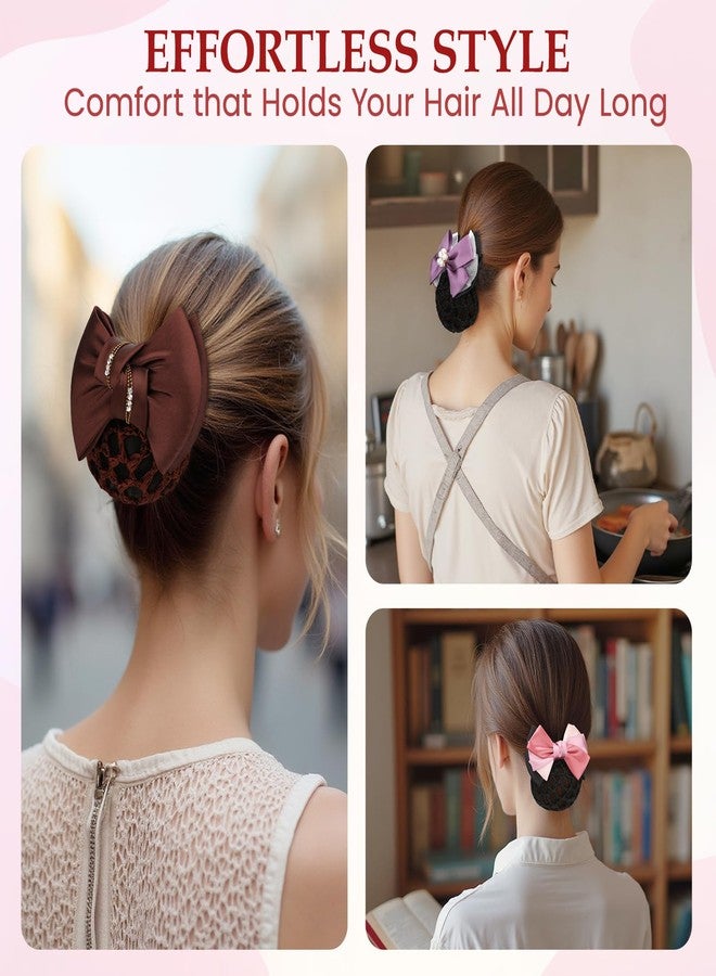kilofly 4pc Women's Two-Way Snood Net Bow Barrette Hair Clip Bun Cover Set - Image 5