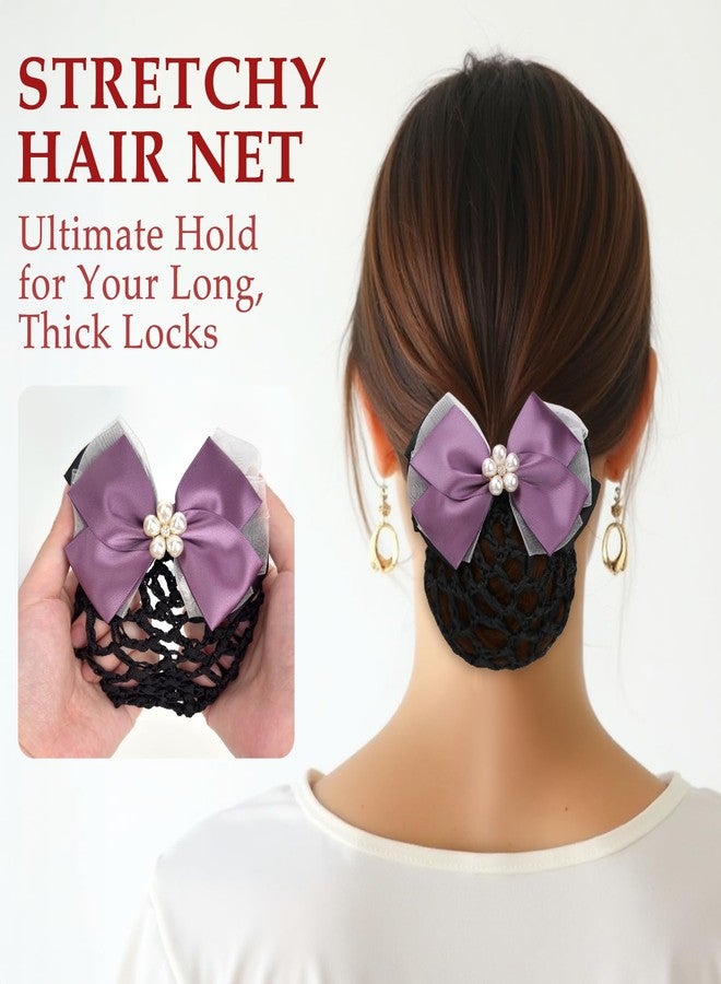kilofly 4pc Women's Two-Way Snood Net Bow Barrette Hair Clip Bun Cover Set - Image 4