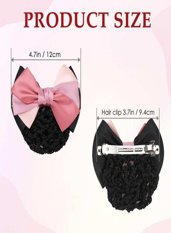kilofly 4pc Women's Two-Way Snood Net Bow Barrette Hair Clip Bun Cover Set - Image 2