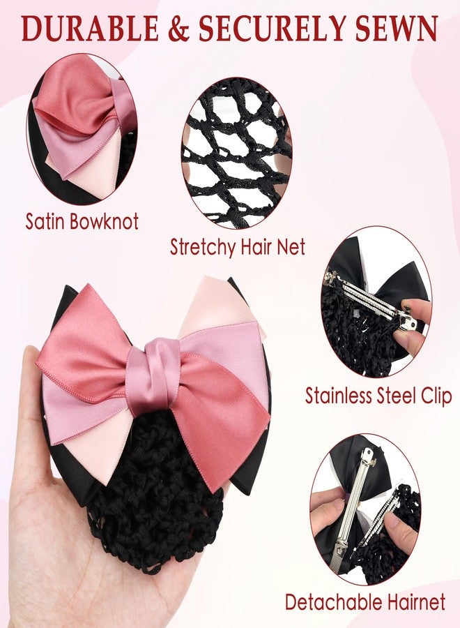 kilofly 4pc Women's Two-Way Snood Net Bow Barrette Hair Clip Bun Cover Set - Image 3