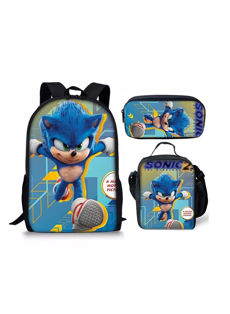 Y&D 3-Piece Sonic 3D Print Insulated Lunch Backpack Set Multicolour - Image 1