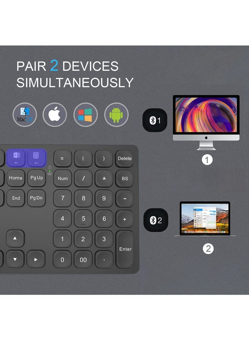EVEREEN - BOW Dual Bluetooth Numeric Keyboard Rechargeable Wireless Number Numpad for iPad Laptop Windows ios Slinet Digital Keyboard - Image 1