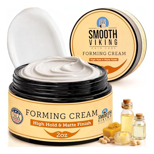 Smooth Viking Beard Care كريم تشكيل سموذ فايكنغ - كريم تصفيف عالي الثبات لإنهاء غير لامع لمنتجات شعر الرجال - معجون شعر للشعر القصير المجعد والطويل - صنع في الولايات المتحدة 2 أونصة - Image 1