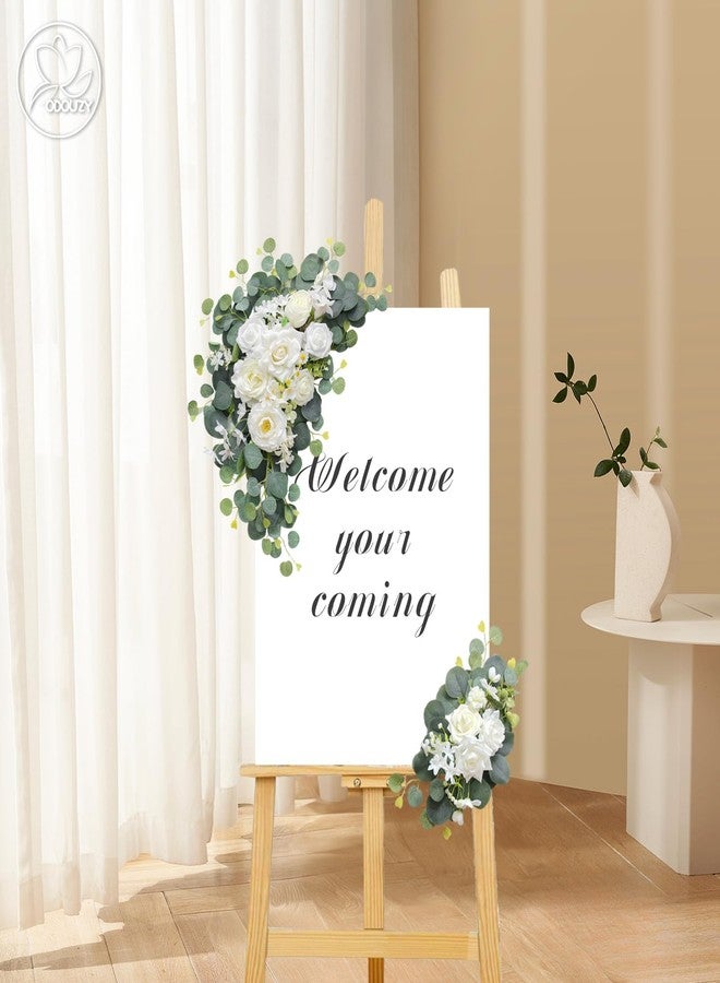 Odouzy Artificial Wedding Arch Flowers for Wedding Sign,Set of 2 for Wedding Welcome Ceremony Sign,Faux Floral Swags,Wedding, Banquet and Reception Backdrop Floral Decoration (White Champagne) - Image 5