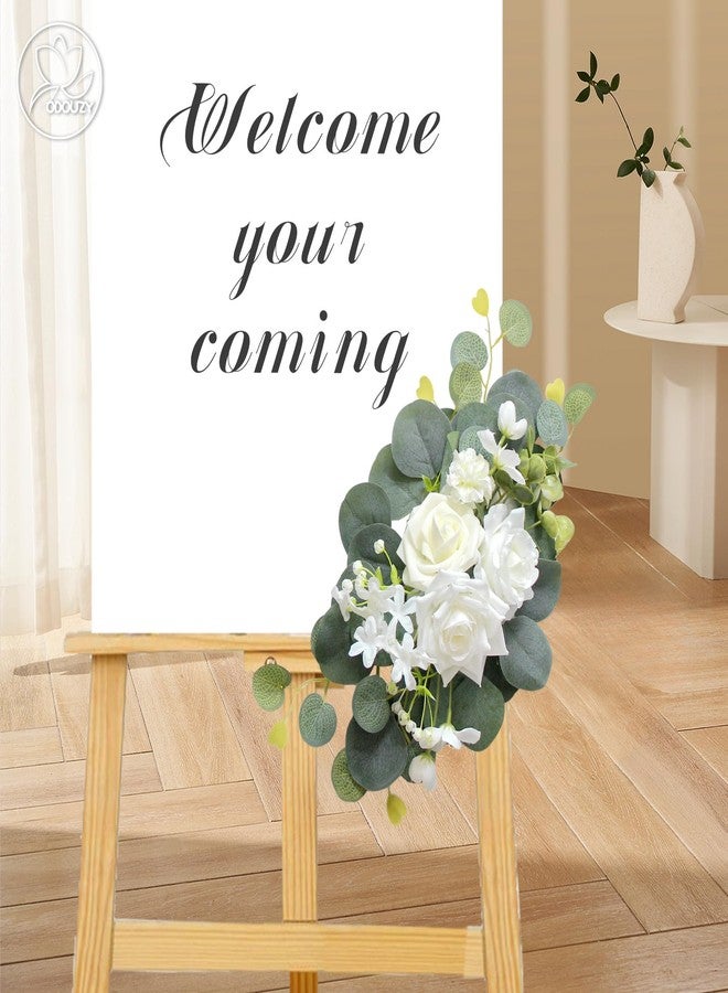 Odouzy Artificial Wedding Arch Flowers for Wedding Sign,Set of 2 for Wedding Welcome Ceremony Sign,Faux Floral Swags,Wedding, Banquet and Reception Backdrop Floral Decoration (White Champagne) - Image 4