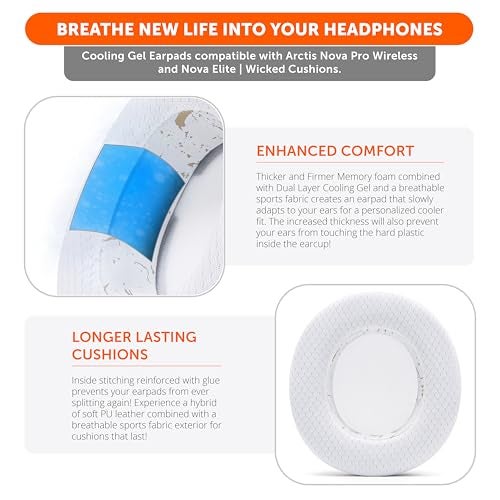 WC Freeze Nova Pro Wireless - Cooling Gel Earpads for Arctis Nova Pro Wireless & Nova Elite (Doesn’t Fit Other Models), by Wicked Cushions, Extra Thick & Comfortable | Gold Marble - Image 4