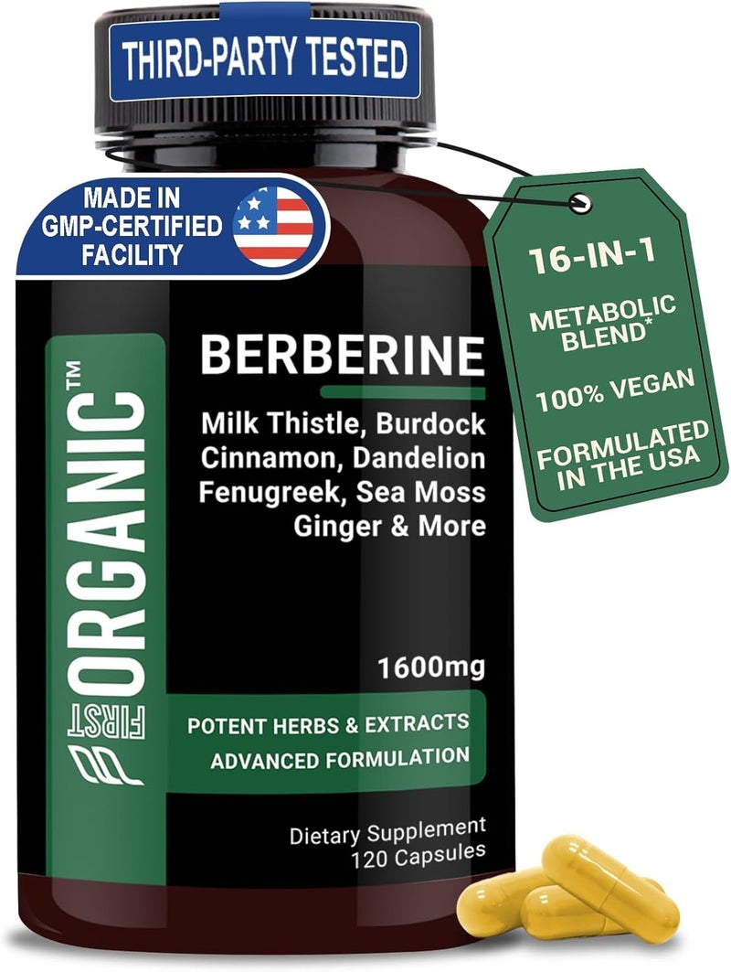 FIRSTORGANIC Berberine HCL Complex 1600mg  120 Capsules  Supports Cardiovascular Liver  Gut Health with Ceylon Cinnamon Milk Thistle  Gut Blend  ThirdParty Tested Vegan NonGMO GlutenFree - Image 1