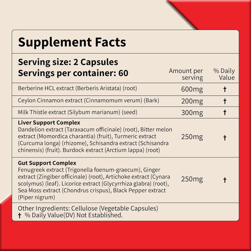FIRSTORGANIC Berberine HCL Complex 1600mg  120 Capsules  Supports Cardiovascular Liver  Gut Health with Ceylon Cinnamon Milk Thistle  Gut Blend  ThirdParty Tested Vegan NonGMO GlutenFree - Image 3