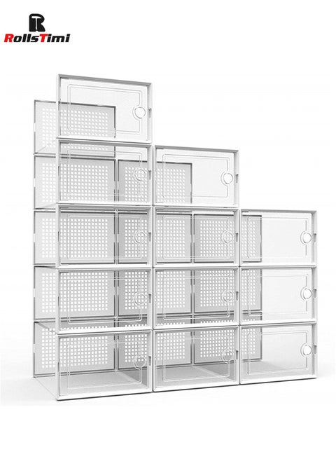 12 pcs ShoeBox, Shoe Storage Boxes Clear Plastic Stackable, Shoe Organizer Containers with Lids,White