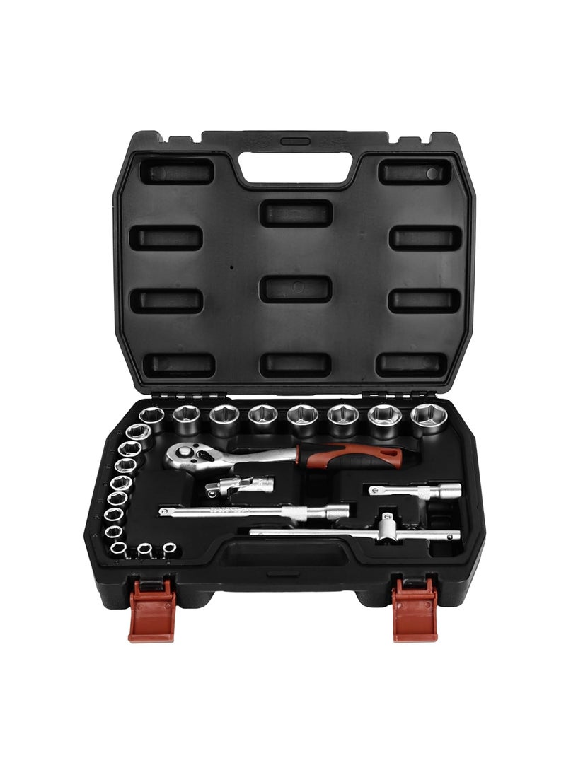 BUILDSKILL BUILDSKILL 38 inch socket set 23 piece heavy duty CRV material 3 6 extension bar quick release reversible ratchet TPR antislip grip socket wrench set for car bicycle repairing  - Image 1