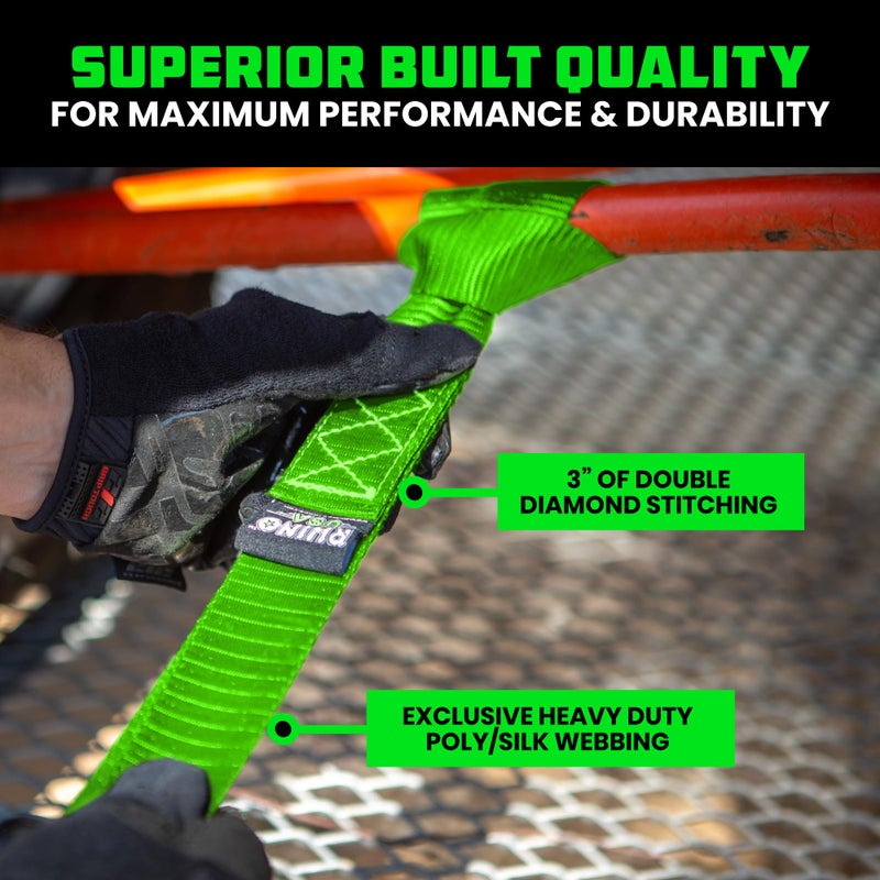 Rhino USA Soft Loop Tie Down Straps (4-Pack) - 1.6 Inch x 17 Inch (5,000 lbs Break Strength) Heavy Duty Motorcycle Handlebar Straps for use with Ratchets for ATV, UTV, Dirt Bike (Green) - Image 2