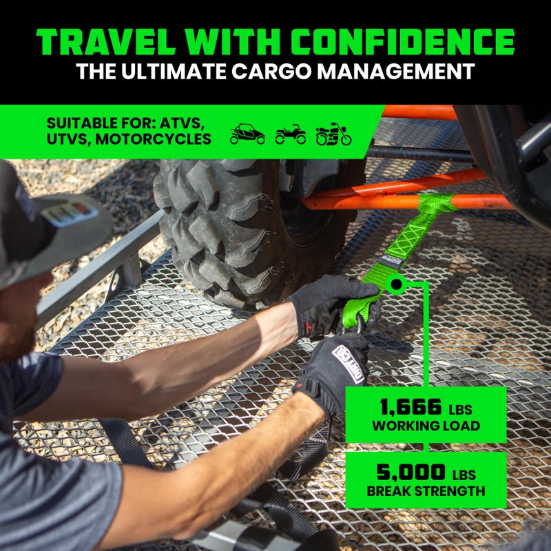 Rhino USA Soft Loop Tie Down Straps (4-Pack) - 1.6 Inch x 17 Inch (5,000 lbs Break Strength) Heavy Duty Motorcycle Handlebar Straps for use with Ratchets for ATV, UTV, Dirt Bike (Green) - Image 4