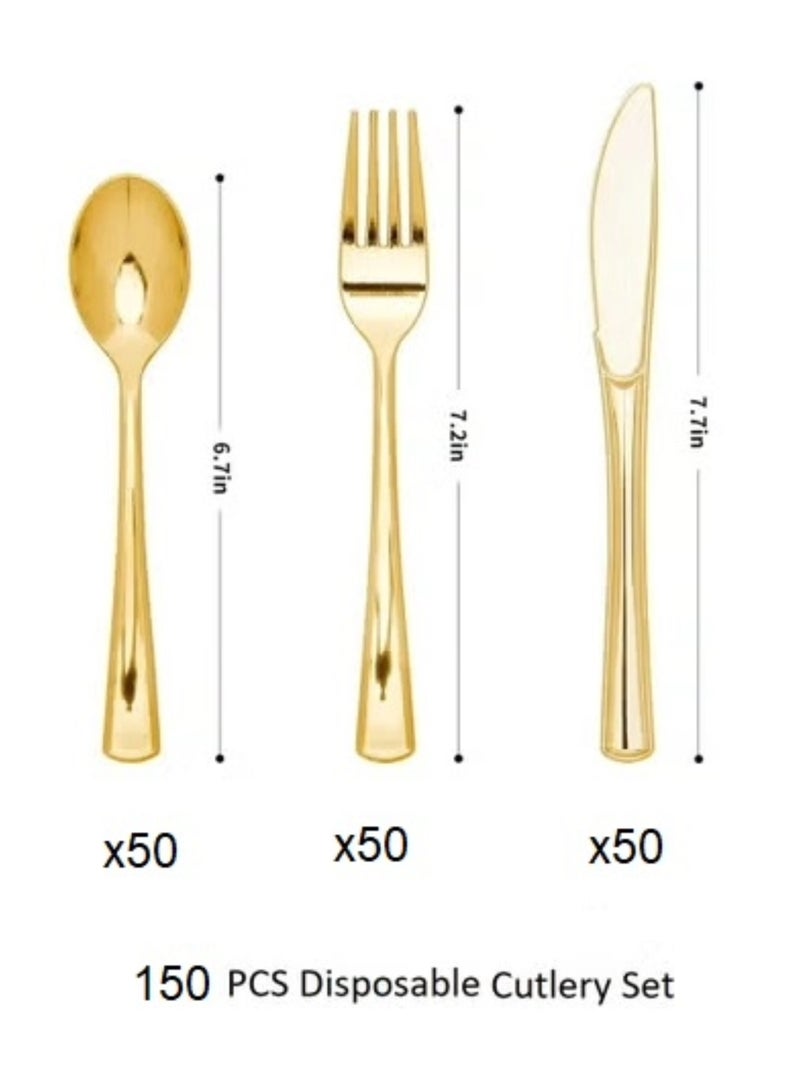 Boxwoods 150 Pieces of Premium Quality Elegant Gold Plastic Disposable Cutlery Set Spoons knives and Forks For Wedding Birthday Ramadan Eid Dinner party  - Image 3