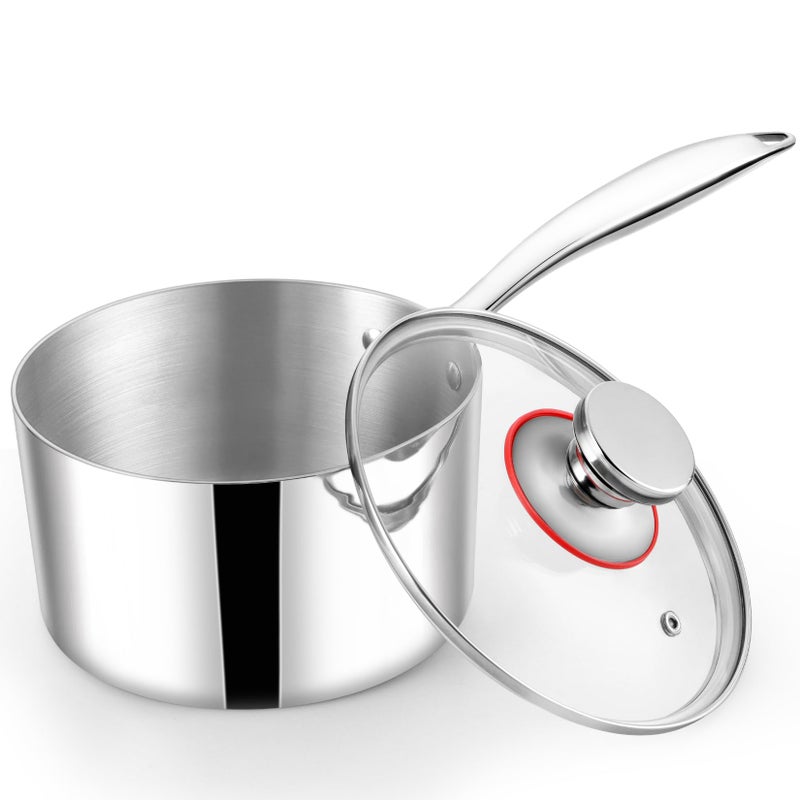 TeamFar TeamFar 3qt Saucepan with Lid Stainless Steel Triply Pasta Sauce Milk Pan Small Cooking Pot with Ergonomic Handle for InductionGasElectricCeramic Healthy  Heavy Duty Dishwasher Safe