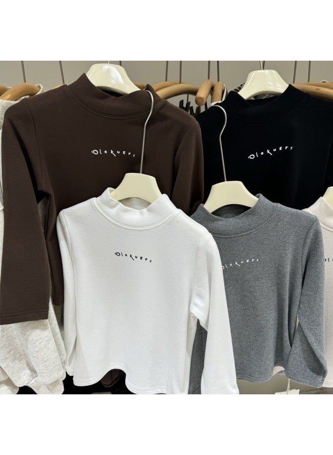 Children's Velvet Half Turtleneck Bottoming Shirt Autumn And Winter Baby Warm Soft Elastic Inner Top T-shirt Trendy