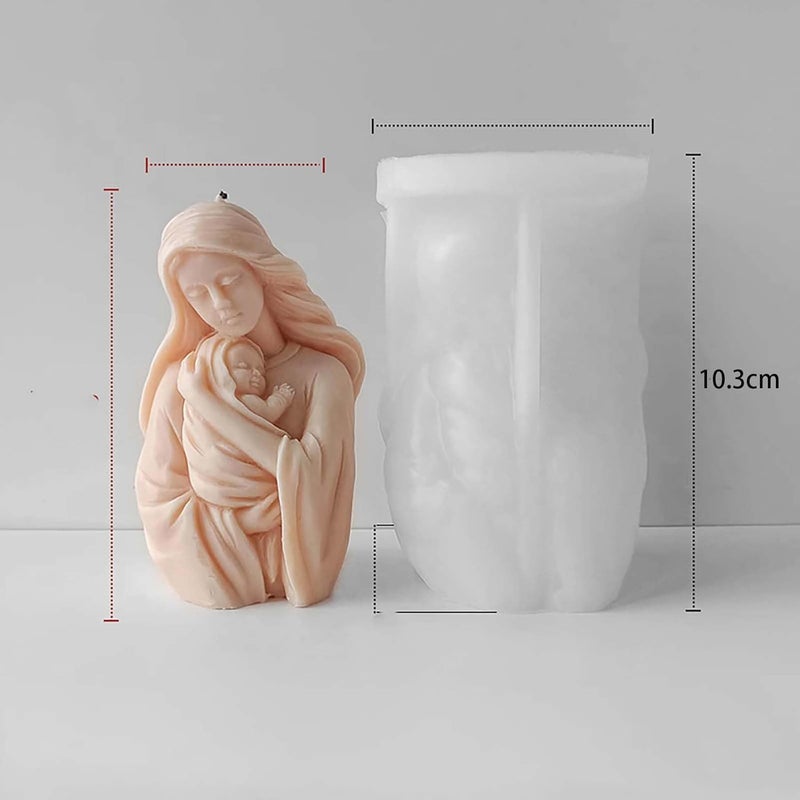FirstTry Blessed Virgin Mary with Baby Jesus Statue Candle Mold I Madonna & Child Silicone Scented Sculpture Mould I for Handmade Ornament Cake Décor Aromatherapy Soap Resin Casting Art Craft Making - Image 2