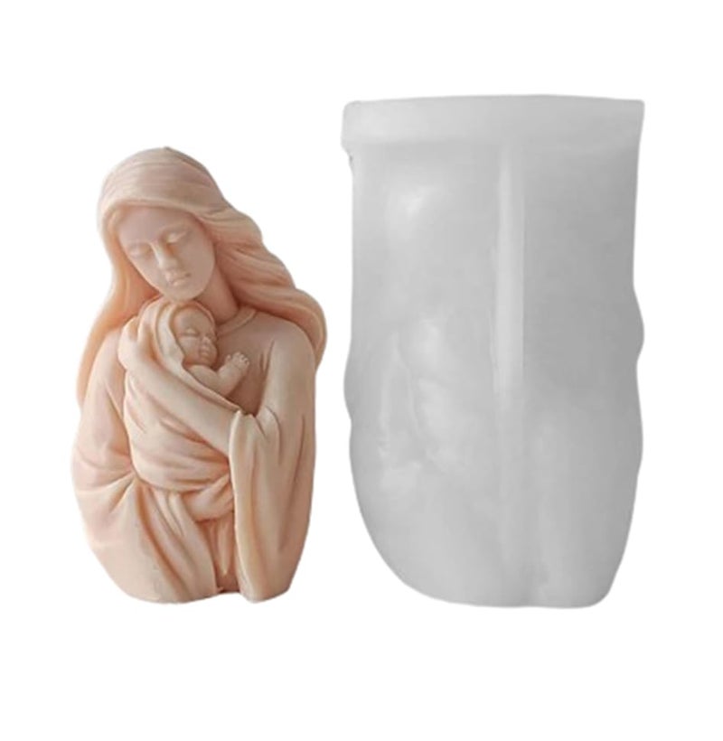FirstTry Blessed Virgin Mary with Baby Jesus Statue Candle Mold I Madonna & Child Silicone Scented Sculpture Mould I for Handmade Ornament Cake Décor Aromatherapy Soap Resin Casting Art Craft Making - Image 1