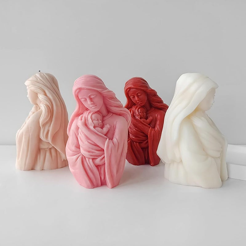 FirstTry Blessed Virgin Mary with Baby Jesus Statue Candle Mold I Madonna & Child Silicone Scented Sculpture Mould I for Handmade Ornament Cake Décor Aromatherapy Soap Resin Casting Art Craft Making - Image 4