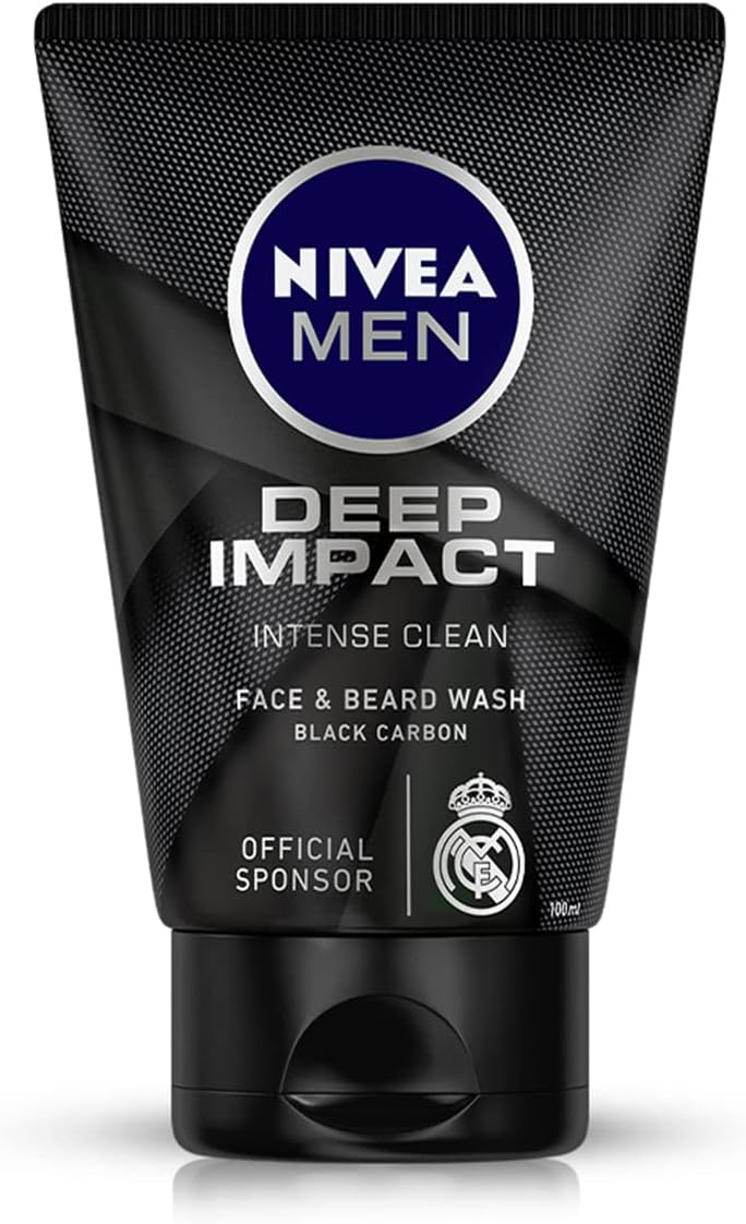 Nivea Men Deep Impact Intense Clean Face and Beard Wash Black Carbon 100 ml 33 ozShip from India