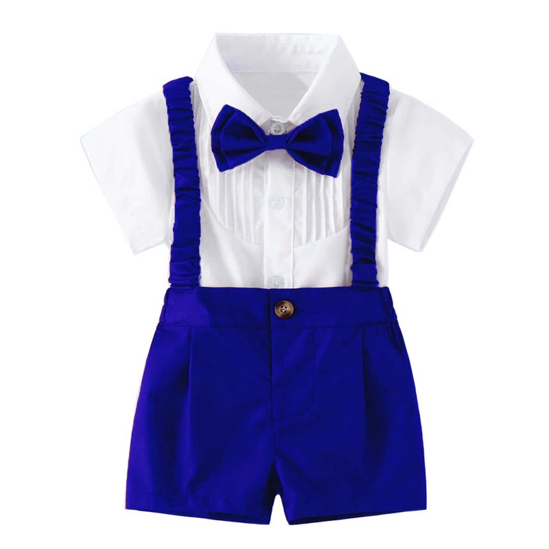 Pure Color childrens performance clothing cross-border summer new short-sleeved shorts childrens clothing baby overalls bow suit generation hair Blue