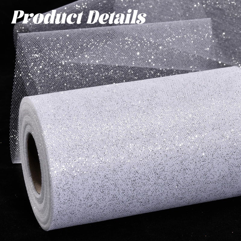 ICOSHOW Glitter Tulle Rolls 6â€ by 50 Yards Sparkle Tulles Fabric Ribbon Sequin Tulle Netting Rolls for DIY Tutu Skirt Wedding Birthday Party Decoration (White/Silver-New) - Image 5