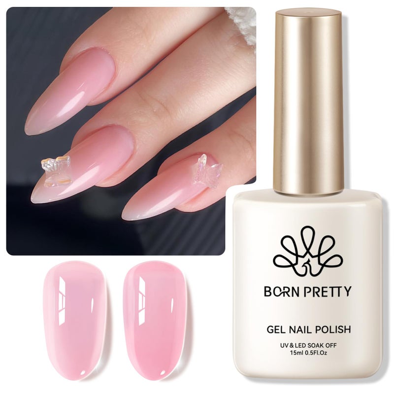 Born Pretty Jelly Pink Gel Nail Polish Milky Sheer Translucent Neutral Pink Gel Polish Hema-Free Soak Off Nail Art Gel 0.5 Fl Oz - Image 1