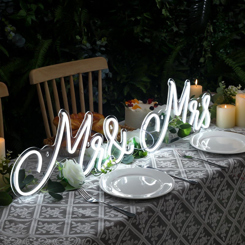 Kittmip Mr and Mrs Neon Sign for Wedding 36.81 x 10.24 Inch Neon Light LED Backdrop Wall Decor USB Wedding Reception Decoration Gifts for Anniversary Engagement Banquet(Cold White) - Image 3