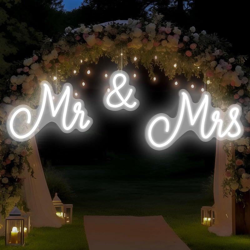 Kittmip Mr and Mrs Neon Sign for Wedding 36.81 x 10.24 Inch Neon Light LED Backdrop Wall Decor USB Wedding Reception Decoration Gifts for Anniversary Engagement Banquet(Cold White) - Image 5