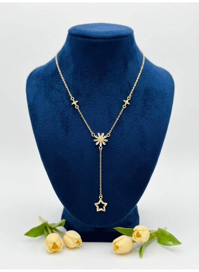 The Intermix Gems Gold Daisy Flower and Star Drop Necklace 18K - Image 2